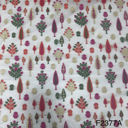 Thread Embroidered Silk Chanderi Fabric-F2377